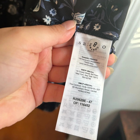 SANDRO BONNY CUT OUT FLORAL SATIN MIDI DRESS - Picture 9 of 10